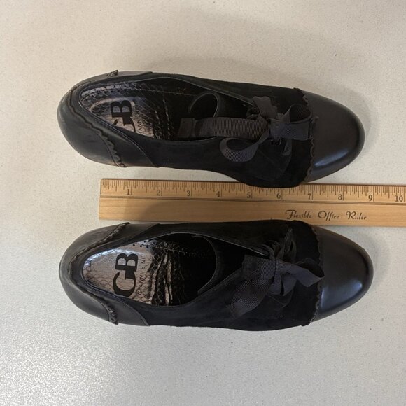 Gianni Bini Oxford Heels Womens 8.5 Black Leather Suede Ribbon Tie Whimsey Goth - Picture 10 of 10